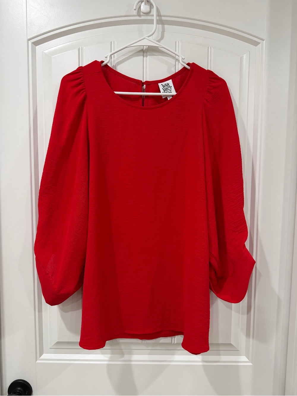EUC ivy jane Red Balloon-Sleeve Blouse
